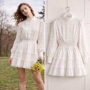 Latiste by Amy White Eyelet Lace Mini Dress Size S Romantic Cottagecore Dress